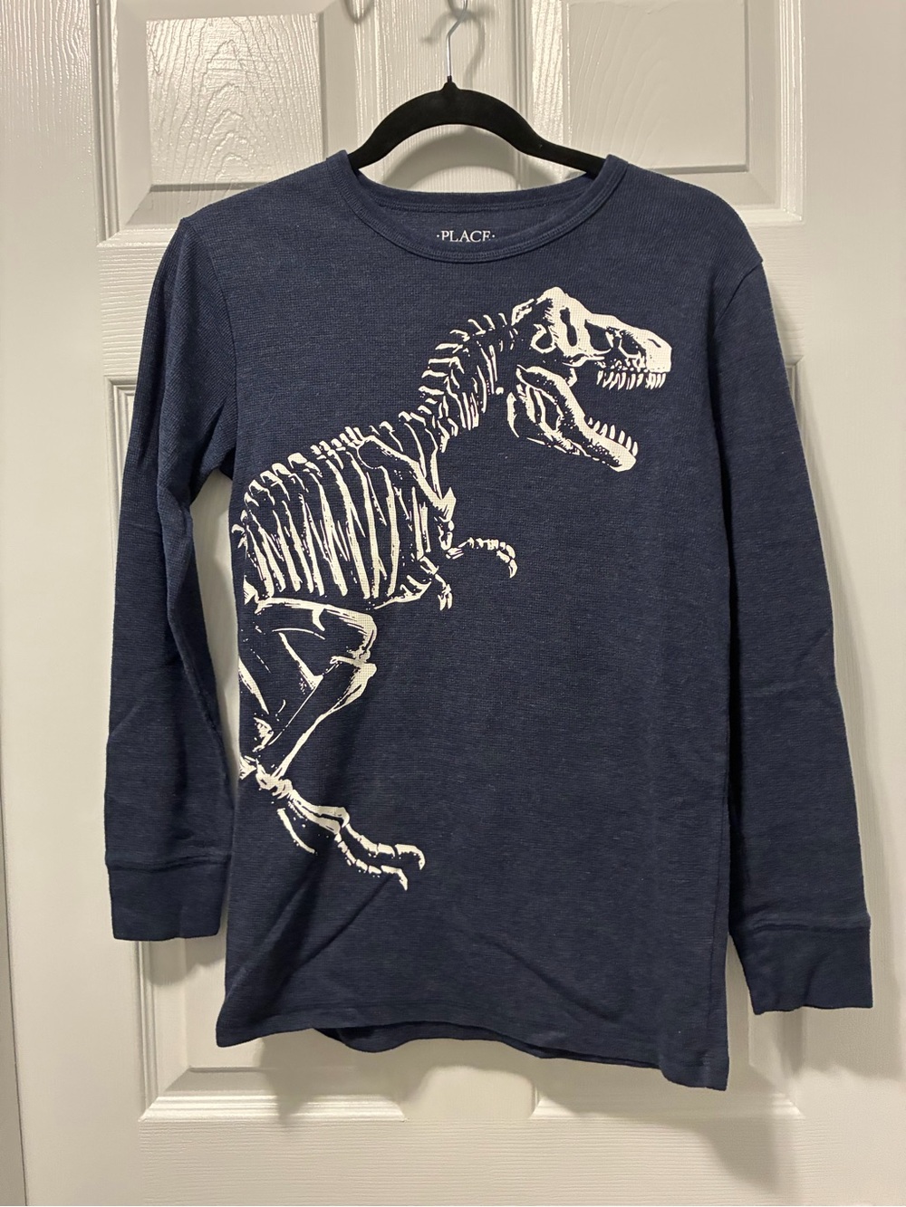 Place Navy Blue Long Sleeve Tee with White Dinosaur Skeleton Graphic